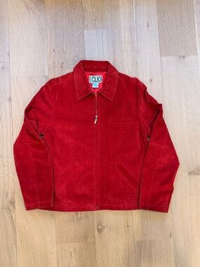 Vintage CLIO Red Suede Leather Jacket Zip Front Women’s Size 12